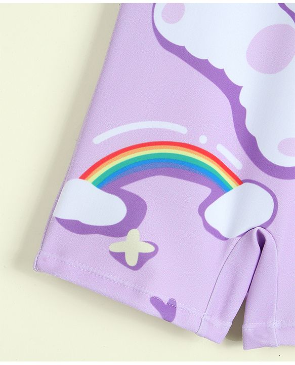 Babyhug Half Raglan Sleeves  Legged Swimsuit with Rainbow & Cloud Print - Lilac