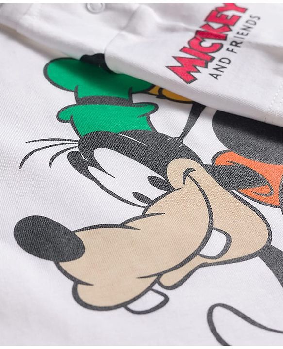 Babyhug Disney Single Jersey Knit Half Sleeves T-Shirt & Shorts Set with Mickey & Friends Graphic - Green & White