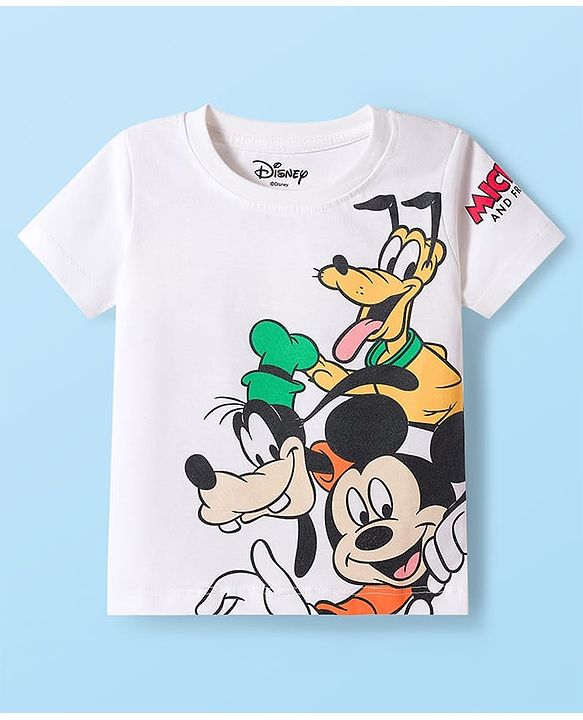 Babyhug Disney Single Jersey Knit Half Sleeves T-Shirt & Shorts Set with Mickey & Friends Graphic - Green & White
