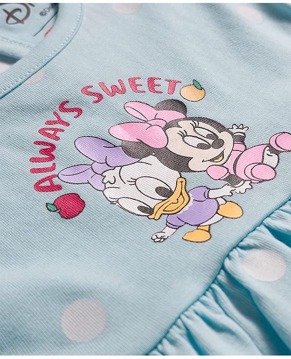 Babyhug Disney Frill Sleeves Frocks With Minnie & Friends Print Pack Of 2 - Light Blue & Lime Green