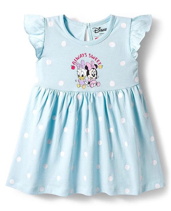 Babyhug Disney Frill Sleeves Frocks With Minnie & Friends Print Pack Of 2 - Light Blue & Lime Green