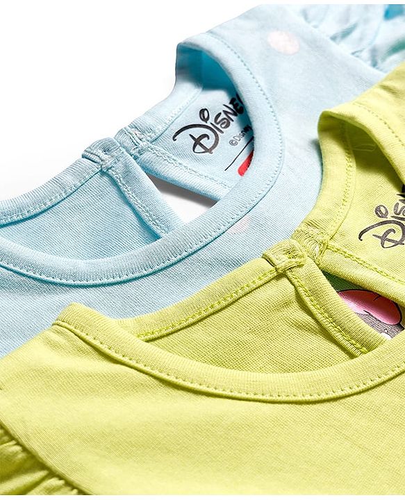 Babyhug Disney Frill Sleeves Frocks With Minnie & Friends Print Pack Of 2 - Light Blue & Lime Green