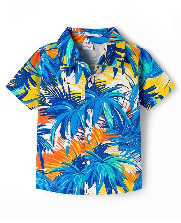 Babyhug Cotton Knit Half Sleeves Tropical Theme Printed Co-ords Shirt & Shorts Set - Navy Blue