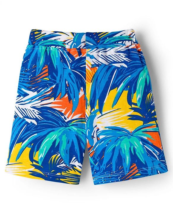 Babyhug Cotton Knit Half Sleeves Tropical Theme Printed Co-ords Shirt & Shorts Set - Navy Blue