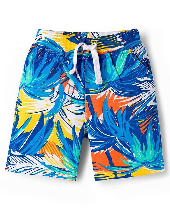 Babyhug Cotton Knit Half Sleeves Tropical Theme Printed Co-ords Shirt & Shorts Set - Navy Blue