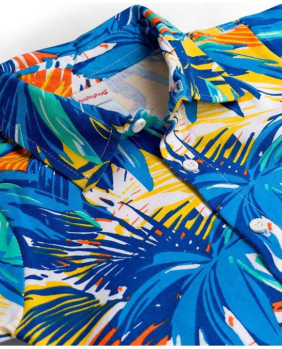 Babyhug Cotton Knit Half Sleeves Tropical Theme Printed Co-ords Shirt & Shorts Set - Navy Blue