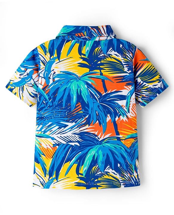 Babyhug Cotton Knit Half Sleeves Tropical Theme Printed Co-ords Shirt & Shorts Set - Navy Blue