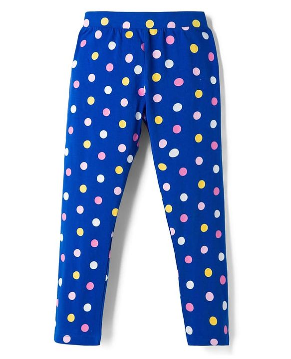 Pine Kids Cotton Lycra Knit Full Length Polka Dots Printed Leggings - Blue