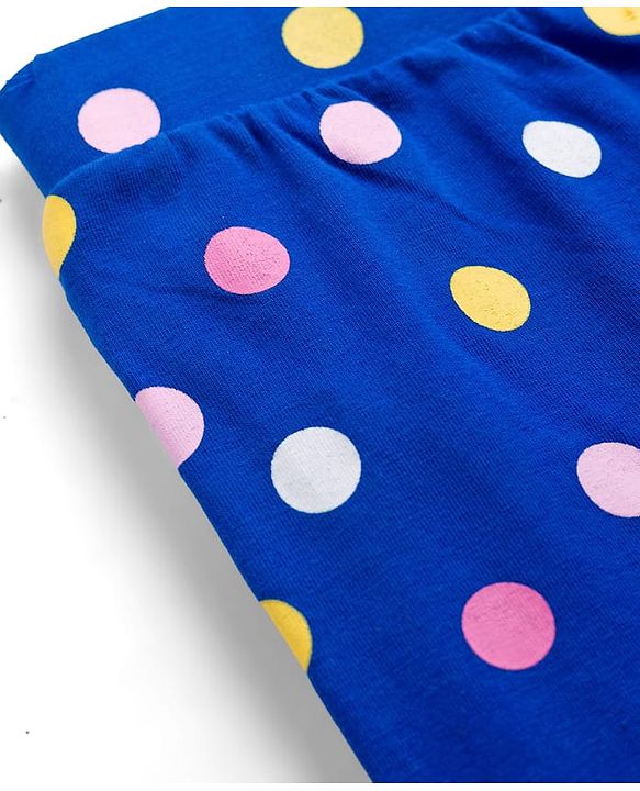 Pine Kids Cotton Lycra Knit Full Length Polka Dots Printed Leggings - Blue
