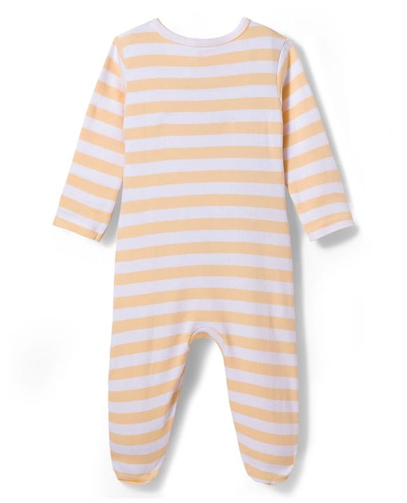 Babyhug Cotton Knit Full Sleeves Footed Sleepsuits With Dino Print Pack Of 3 - Light Blue White & Orange