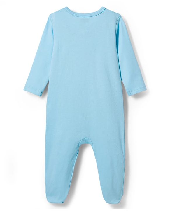 Babyhug Cotton Knit Full Sleeves Footed Sleepsuits With Dino Print Pack Of 3 - Light Blue White & Orange