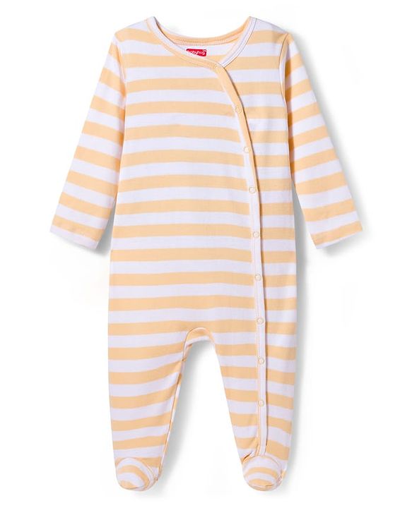 Babyhug Cotton Knit Full Sleeves Footed Sleepsuits With Dino Print Pack Of 3 - Light Blue White & Orange