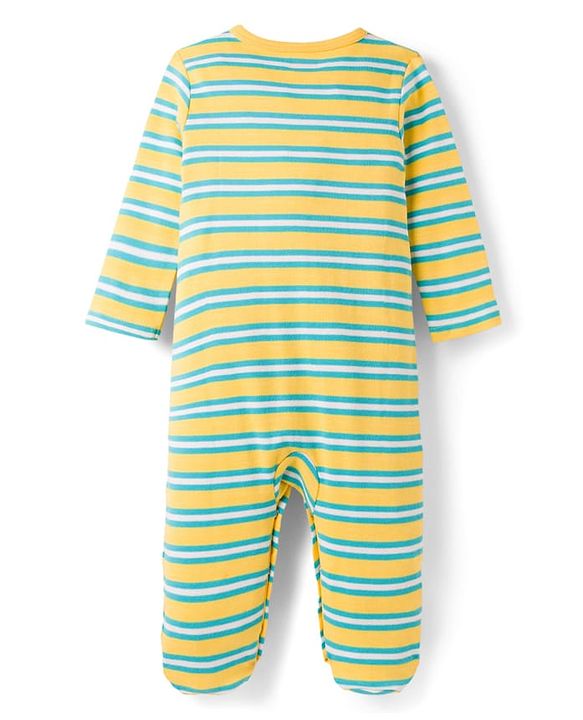 Babyhug Cotton Knit Full Sleeves Front Open Space Theme Printed & Striped Footed Sleep Suits Pack of 3 - Multi Colour