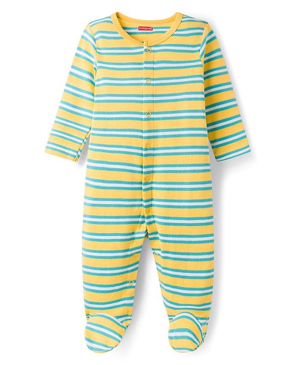 Babyhug Cotton Knit Full Sleeves Front Open Space Theme Printed & Striped Footed Sleep Suits Pack of 3 - Multi Colour