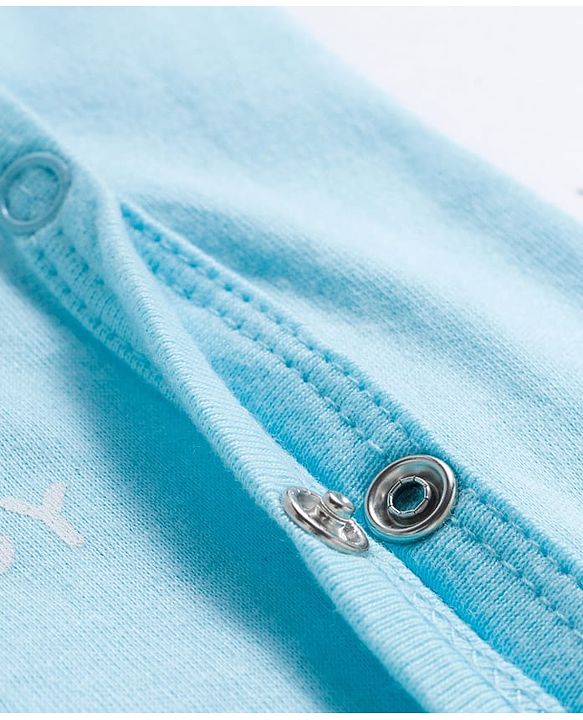 Babyhug Cotton Knit Full Sleeves Footed Sleepsuits With Dino Print Pack Of 3 - Light Blue Black & White