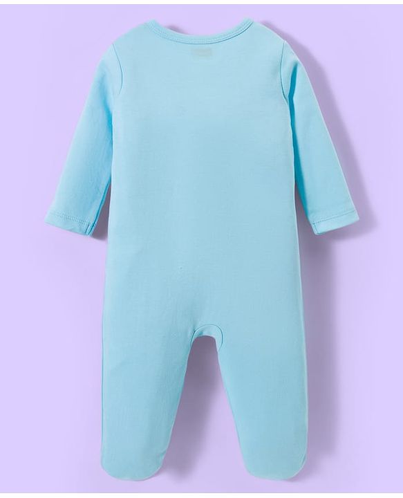 Babyhug Cotton Knit Full Sleeves Footed Sleepsuits With Dino Print Pack Of 3 - Light Blue Black & White