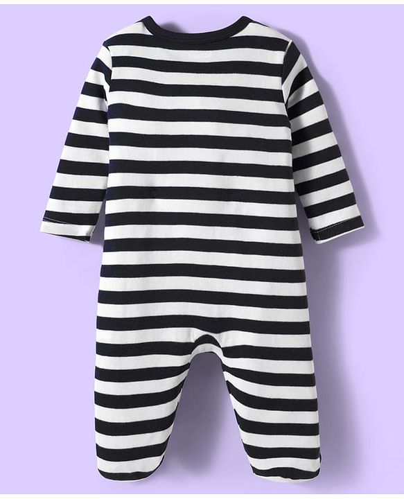 Babyhug Cotton Knit Full Sleeves Footed Sleepsuits With Dino Print Pack Of 3 - Light Blue Black & White
