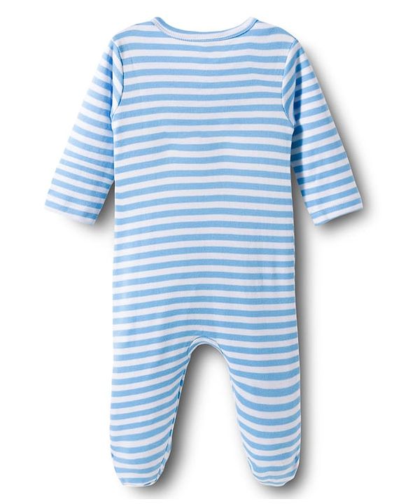 Babyhug Cotton Knit Full Sleeves Footed Sleepsuits With Panda Print Pack Of 3 - Limegreen Light Blue & Aqua