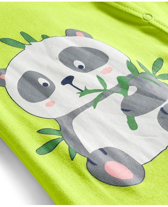 Babyhug Cotton Knit Full Sleeves Footed Sleepsuits With Panda Print Pack Of 3 - Limegreen Light Blue & Aqua
