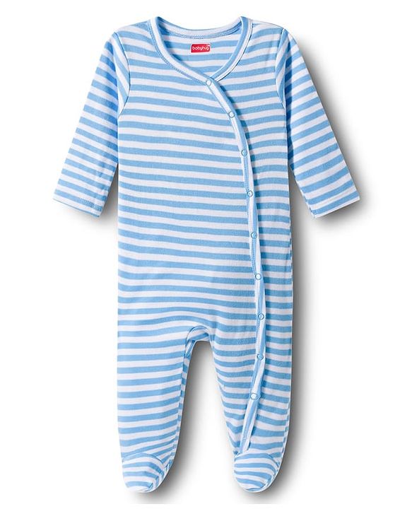 Babyhug Cotton Knit Full Sleeves Footed Sleepsuits With Panda Print Pack Of 3 - Limegreen Light Blue & Aqua