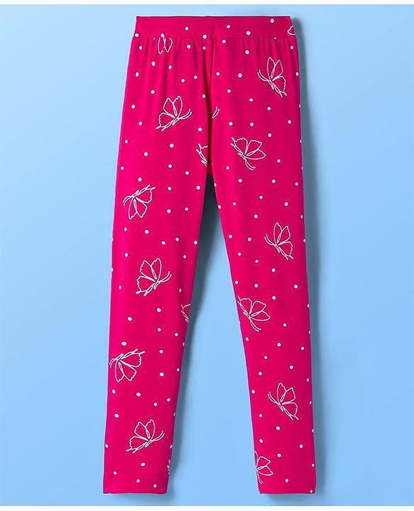 Pine Kids Cotton Lycra Knit Full Length Leggings With Polka Dots - Fuschia