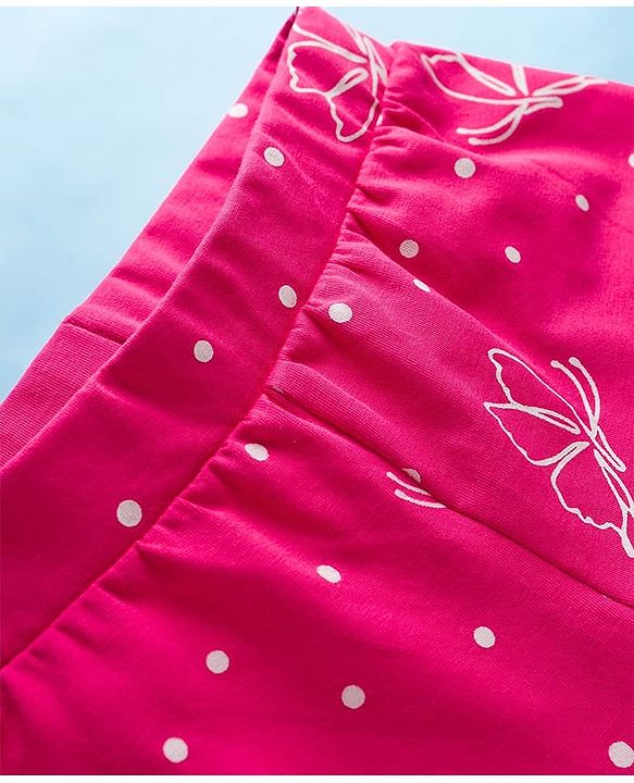 Pine Kids Cotton Lycra Knit Full Length Leggings With Polka Dots - Fuschia