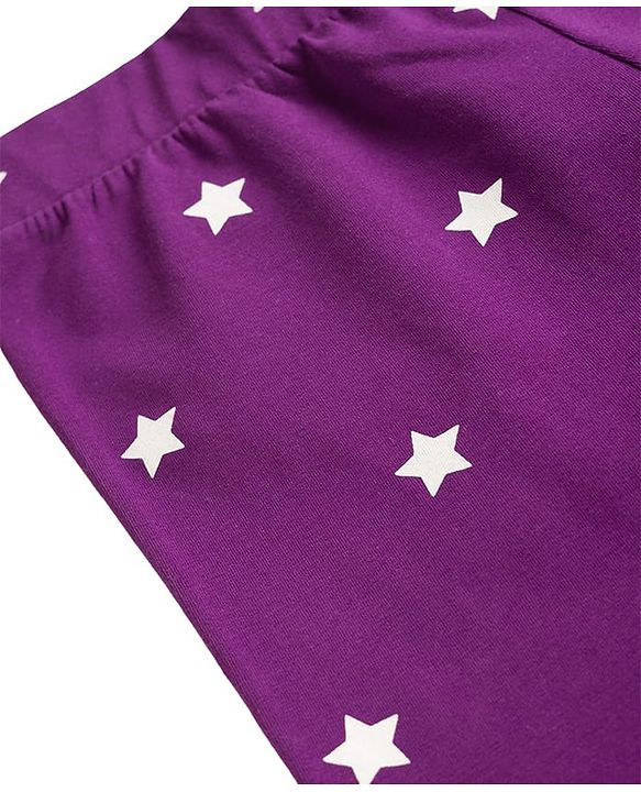 Pine Kids Cotton Lycra Knit Full Length Star Printed Leggings - Purple
