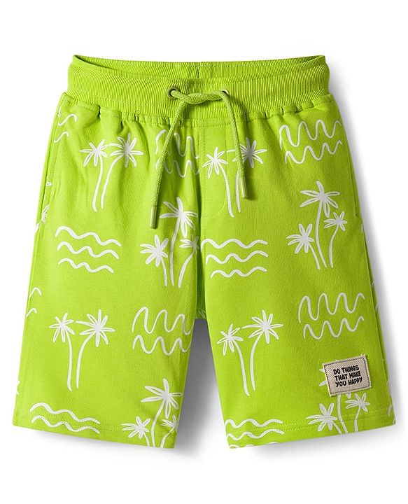 Pine Kids Looper Knit Shorts With Tree Print - Lime Green