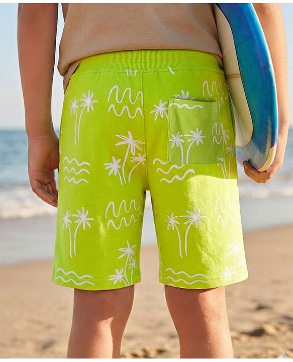 Pine Kids Looper Knit Shorts With Tree Print - Lime Green