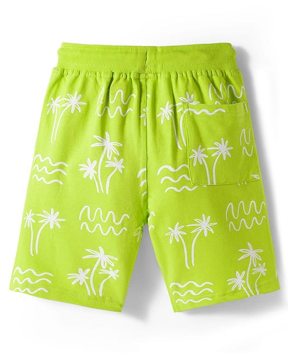 Pine Kids Looper Knit Shorts With Tree Print - Lime Green