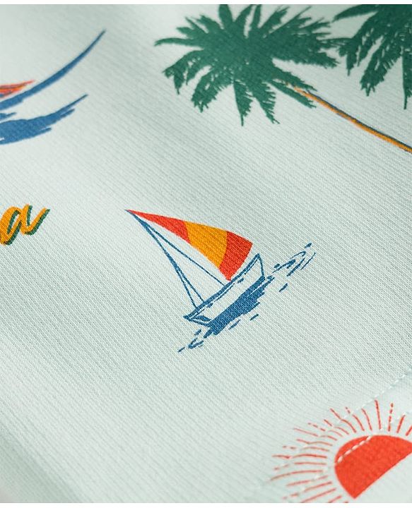 Pine Kids Looper Knit Shorts with Beach Theme Print - Sea Green