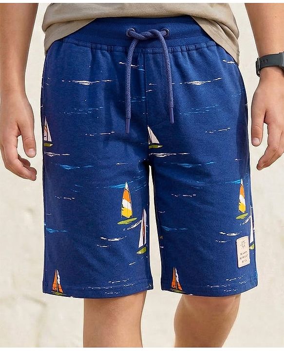 Pine Kids Looper Shorts with Nautical Theme Print - Navy Blue