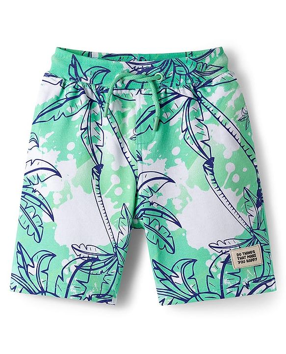 Pine Kids Looper Knit Knee Length Shorts with Tropical Theme Print - Multicolor