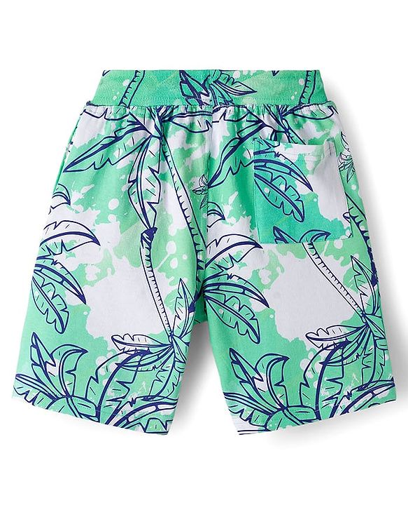 Pine Kids Looper Knit Knee Length Shorts with Tropical Theme Print - Multicolor