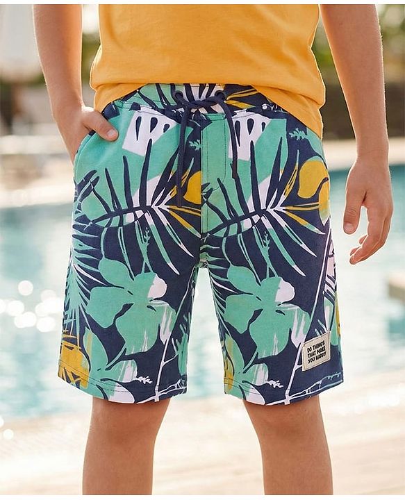 Pine Kids Looper Shorts with Tropical Theme Print - Multicolor