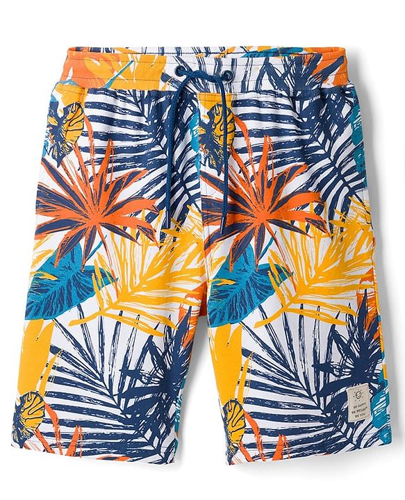 Pine Kids Looper Shorts With Leaf Print - White