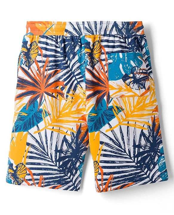 Pine Kids Looper Shorts With Leaf Print - White