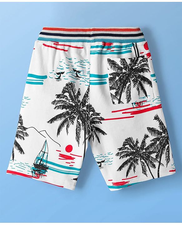 Pine Kids Looper Shorts With Beach Theme Print - White