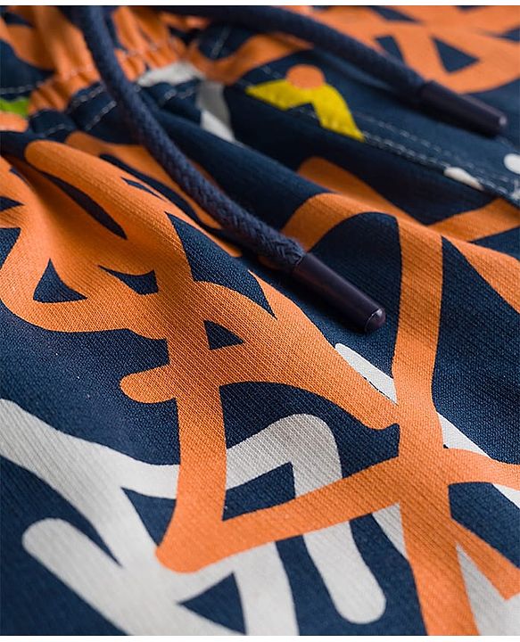 Pine Kids Looper Knit Knee Length Printed Shorts - Navy Blue & White