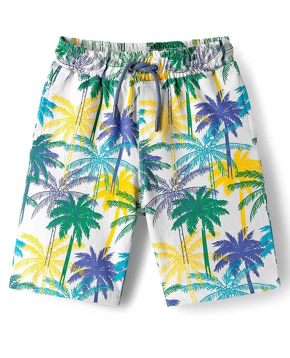 Pine Kids Looper Shorts With Palm Tree Print - White