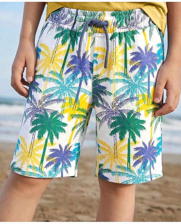 Pine Kids Looper Shorts With Palm Tree Print - White