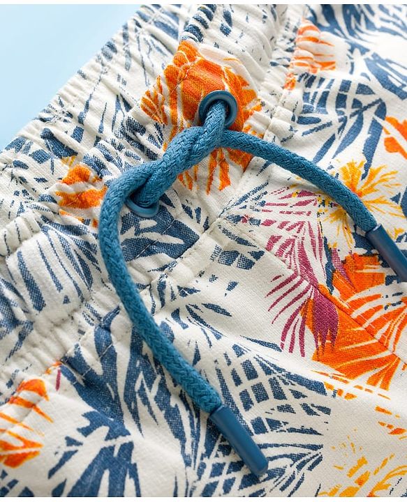 Pine Kids Looper Shorts With Leaf Print - Off White
