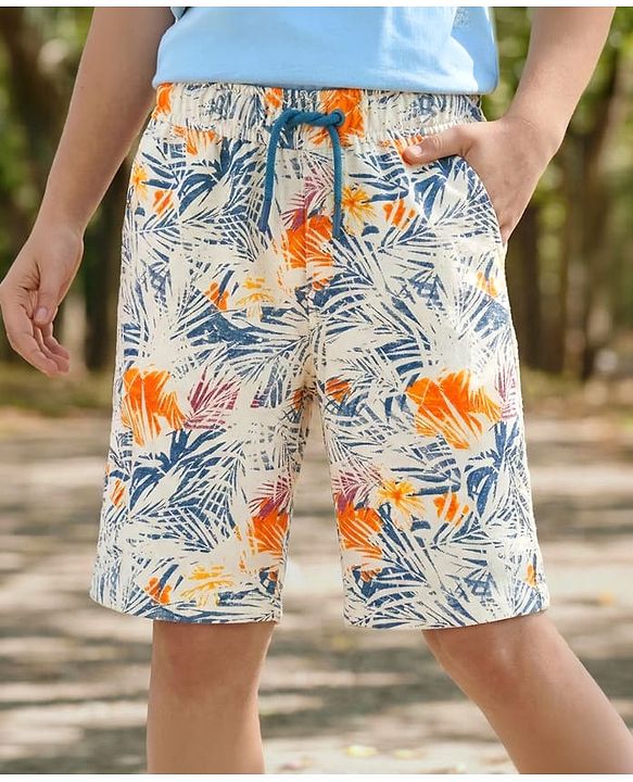 Pine Kids Looper Shorts With Leaf Print - Off White