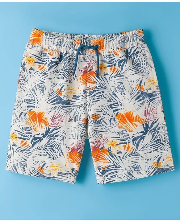 Pine Kids Looper Shorts With Leaf Print - Off White