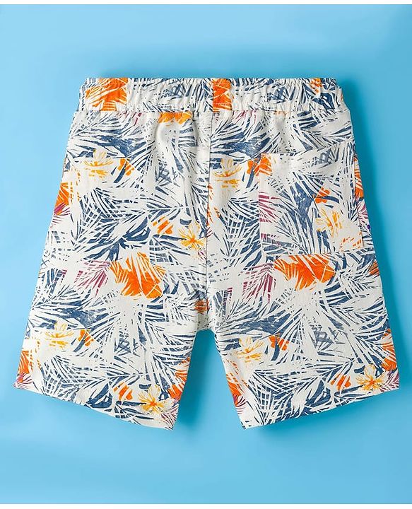 Pine Kids Looper Shorts With Leaf Print - Off White