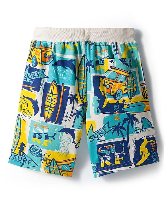 Pine Kids Looper Shorts with Beach Theme Print - Multicolor