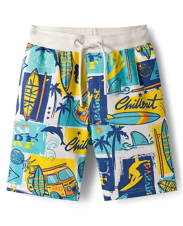 Pine Kids Looper Shorts with Beach Theme Print - Multicolor