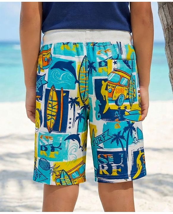 Pine Kids Looper Shorts with Beach Theme Print - Multicolor