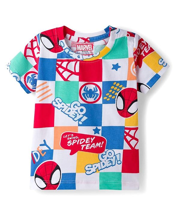 Babyhug Marvel Single Jersey Knit Half Sleeves Co-ords T-Shirt & Shorts Set with Spiderman Graphic - Multicolor