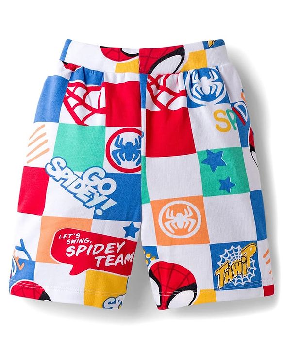 Babyhug Marvel Single Jersey Knit Half Sleeves Co-ords T-Shirt & Shorts Set with Spiderman Graphic - Multicolor